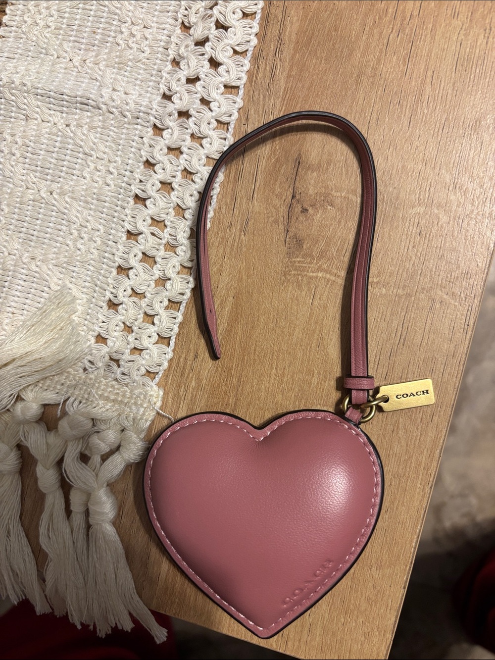 Coach Rose Pink Heart Leather Charm